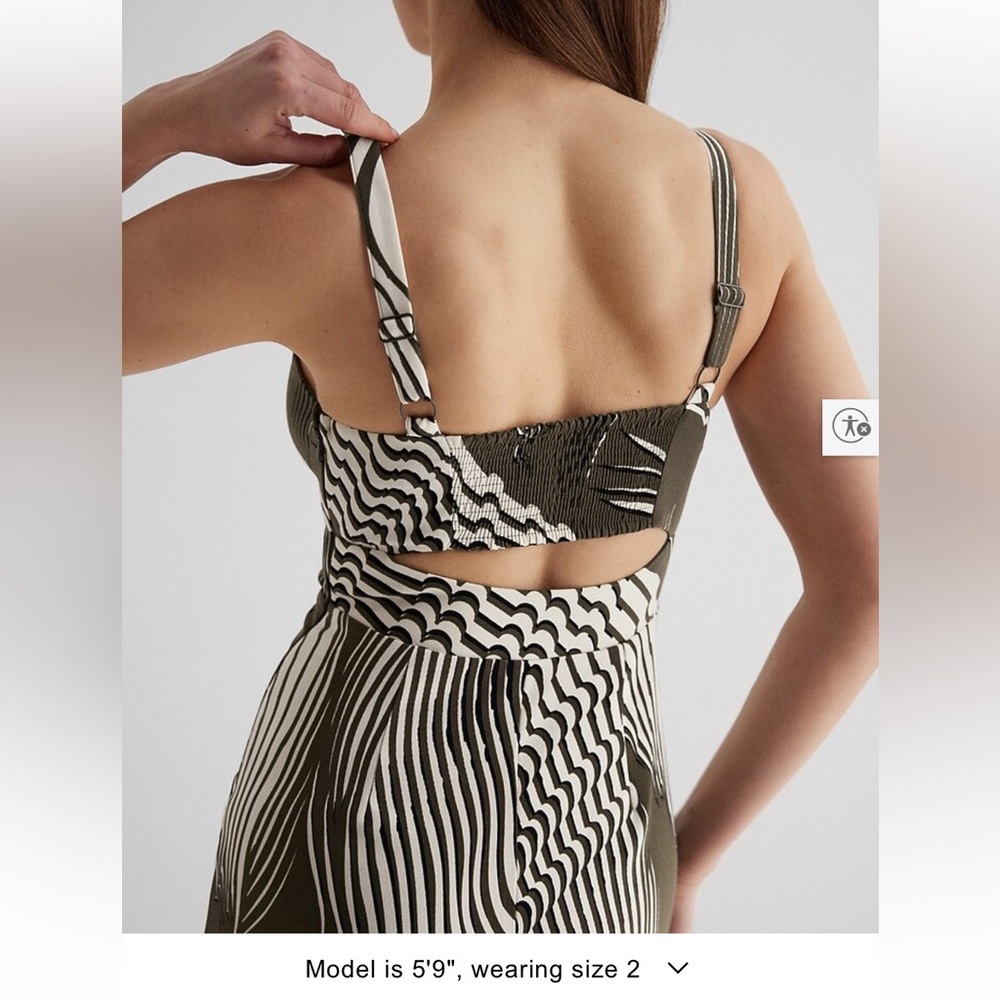 Express Abstract Olive & White Sexy Cutout Midi Dress 8/10 - Picture 6 of 13